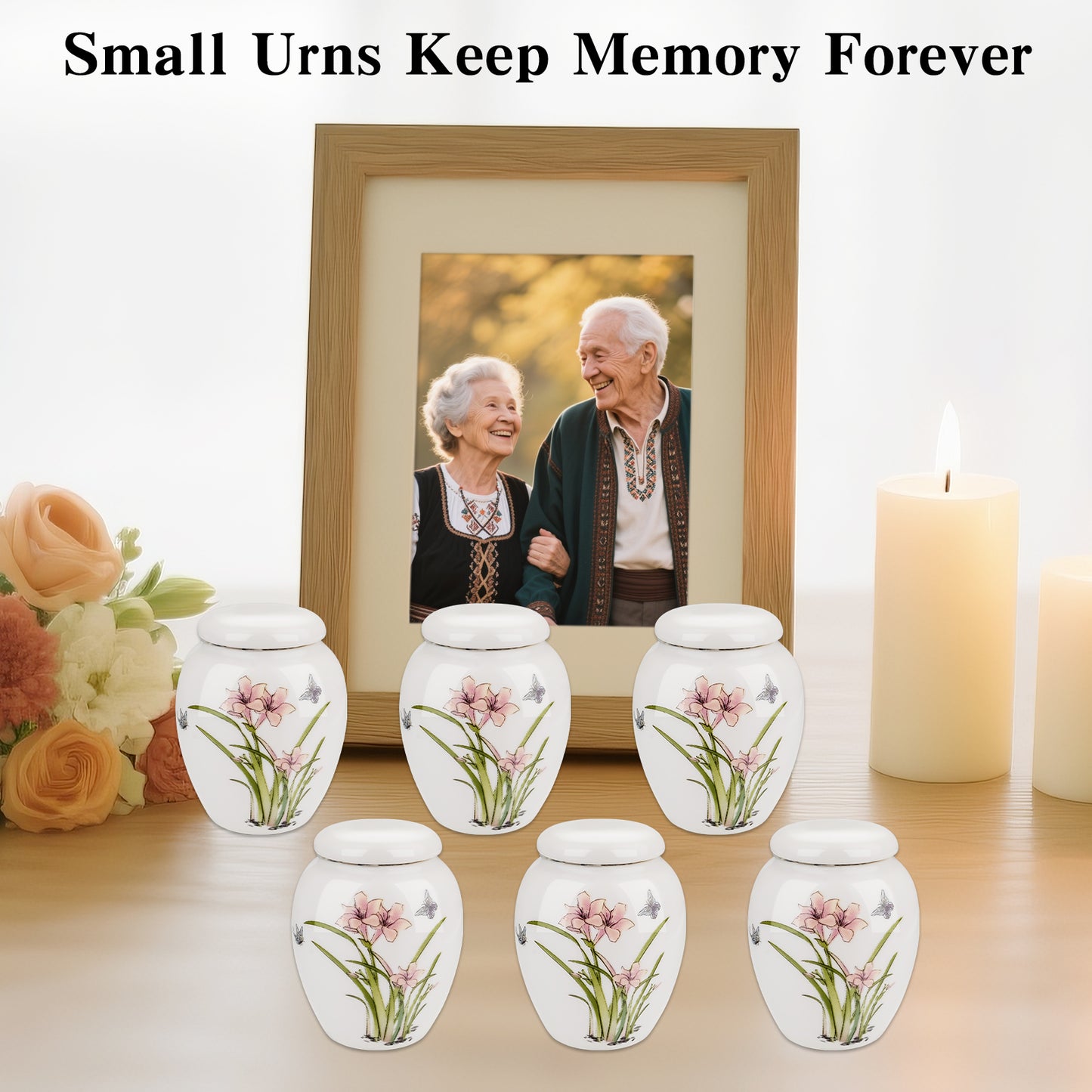 Small Urns for Human Ashes Set of 6 Ceramic Mini Urn for Human Ashes Daffodil Butterfly Urn Decorative Urns Memorial Keepsake Urn