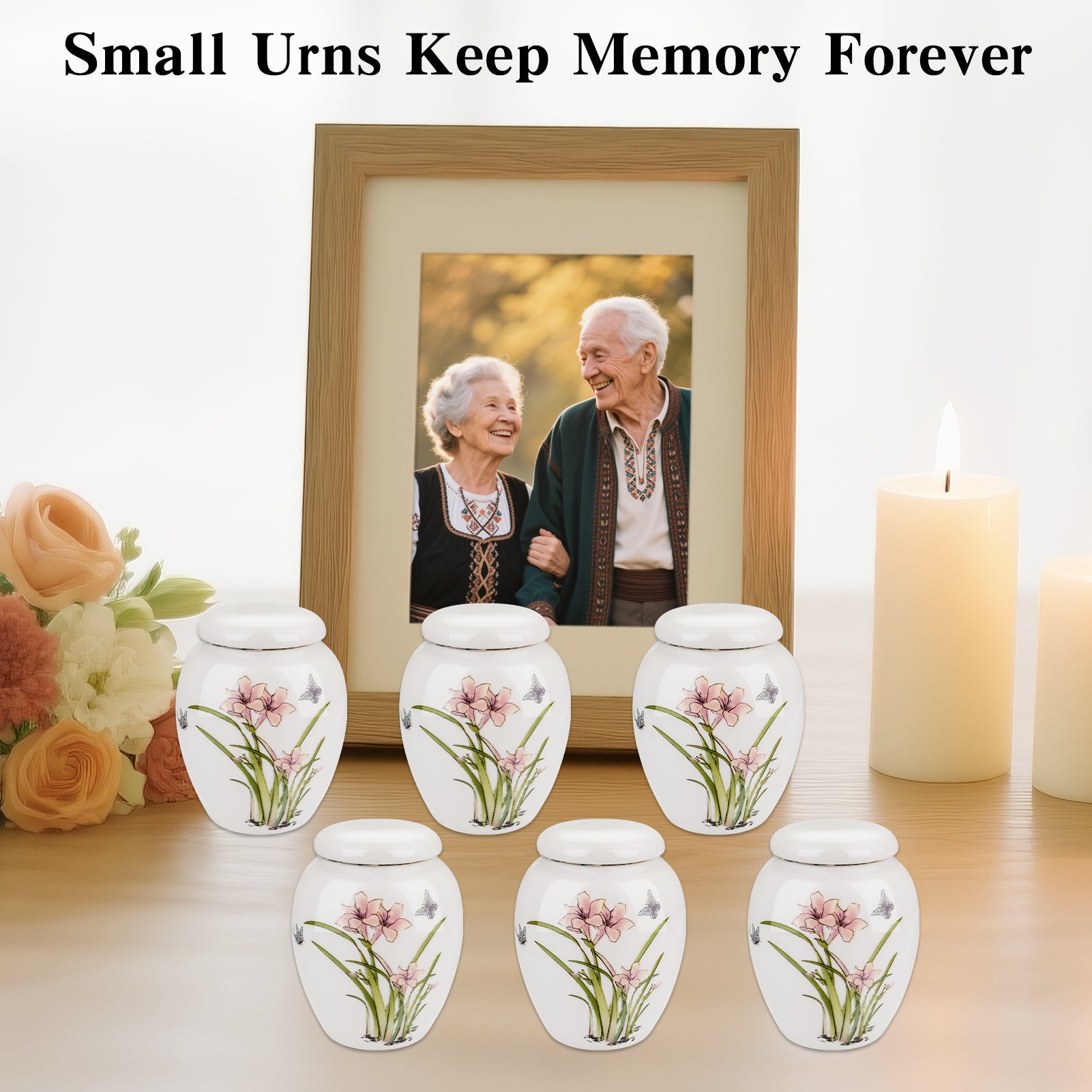 Small Urns for Human Ashes Set of 6 Ceramic Mini Urn for Human Ashes Daffodil Butterfly Urn Decorative Urns Memorial Keepsake Urn Cremation Funeral Holder
