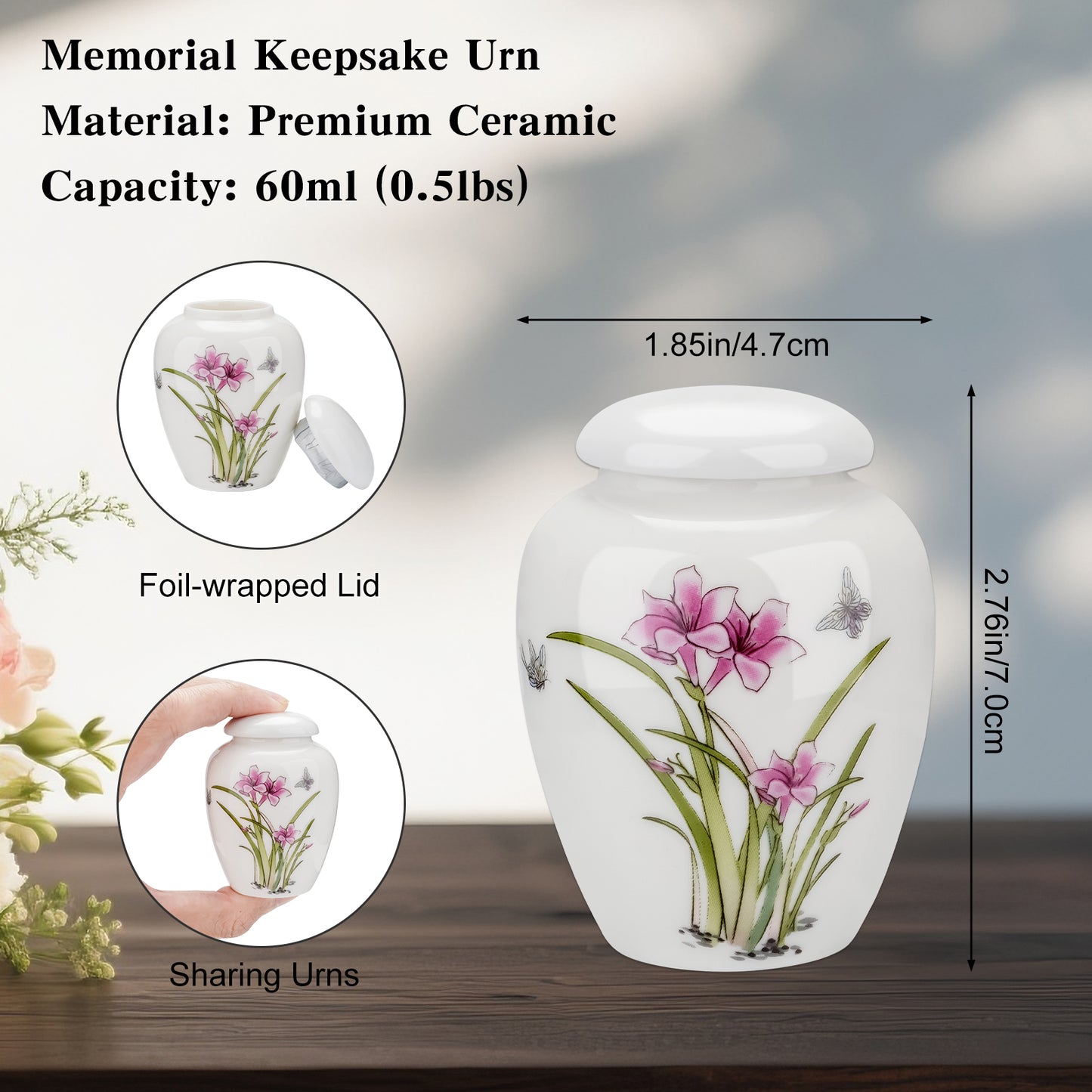 Small Urns for Human Ashes Ceramic 2.8 Inch Mini Urn for Human Ashes Memorial Keepsake Urn Cremation Holder
