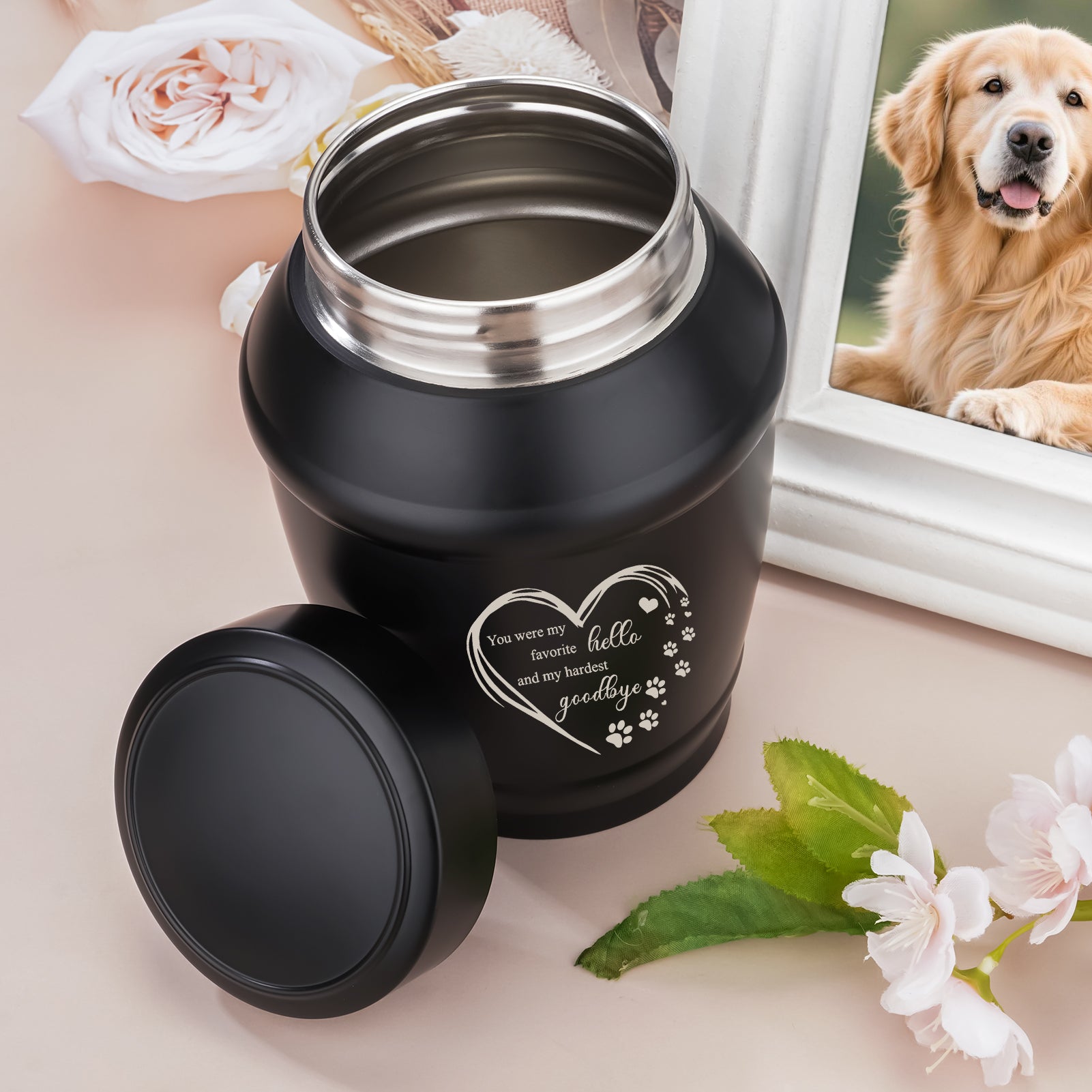 SOITIS Cremation Urn for Dog Cat Ashes Dog Urns for Ashes-5.5 Inches Stainless Steel Pet Urn for Ash Pet Memorial Keepsake Urn Small Urn for Pet Ash Keepsake for Ash Cat Memorial Gifts